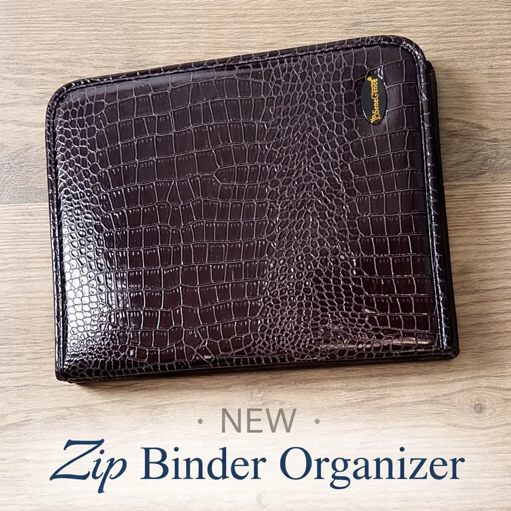 NEW Croc-Embossed Zip Binder Organizer | Navy | Gold Hardware